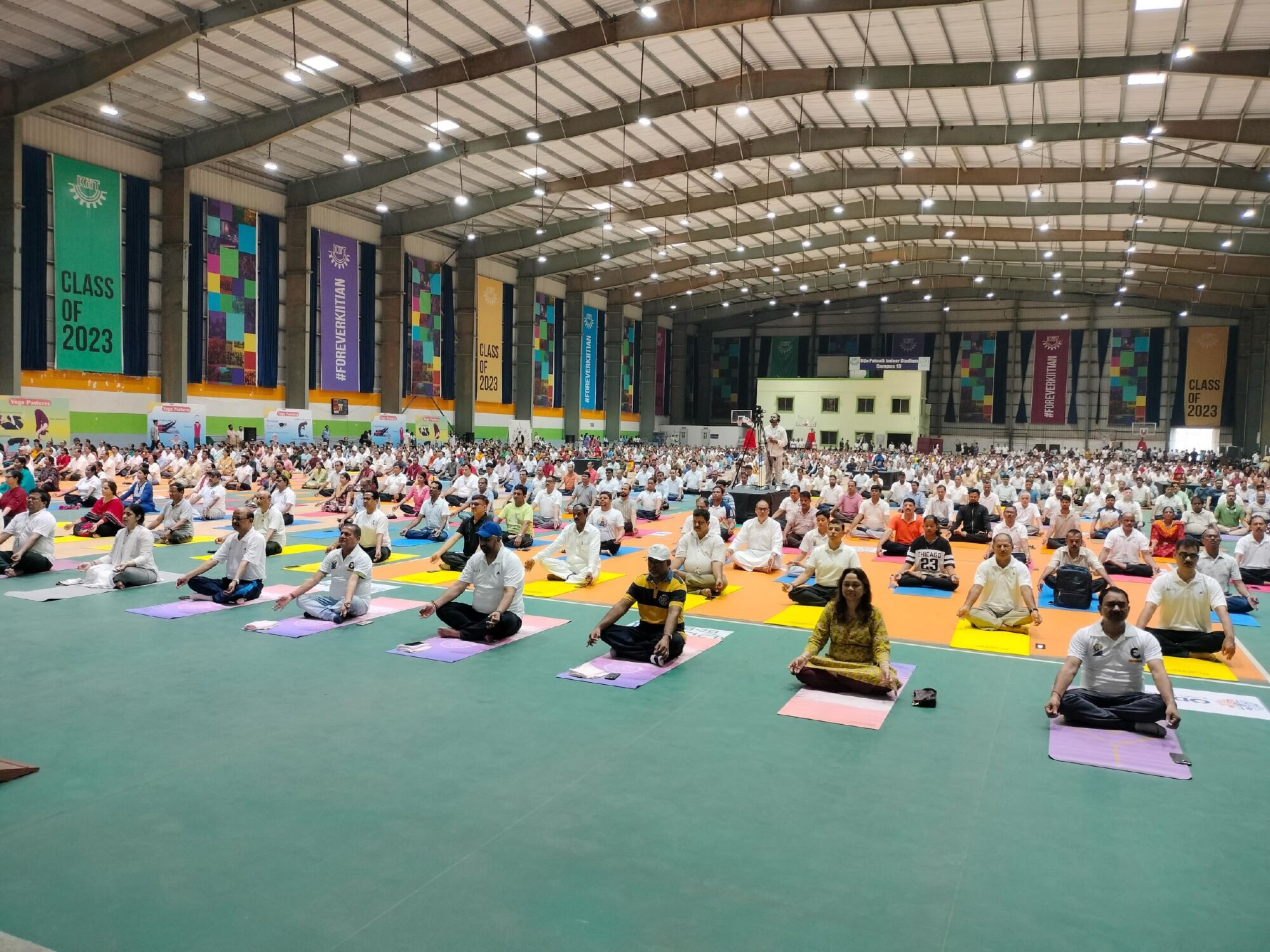 Students practising yoga at KIIT School of Sports and Yogic Sciences